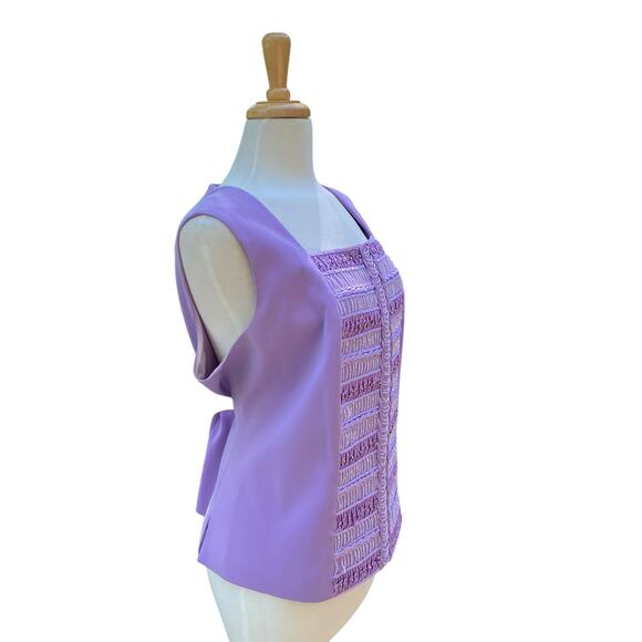 Louise Ricci Top Blouse Sz 18 Purple Beaded square Neckline Rhinestone Y2K Glam - Picture 7 of 16